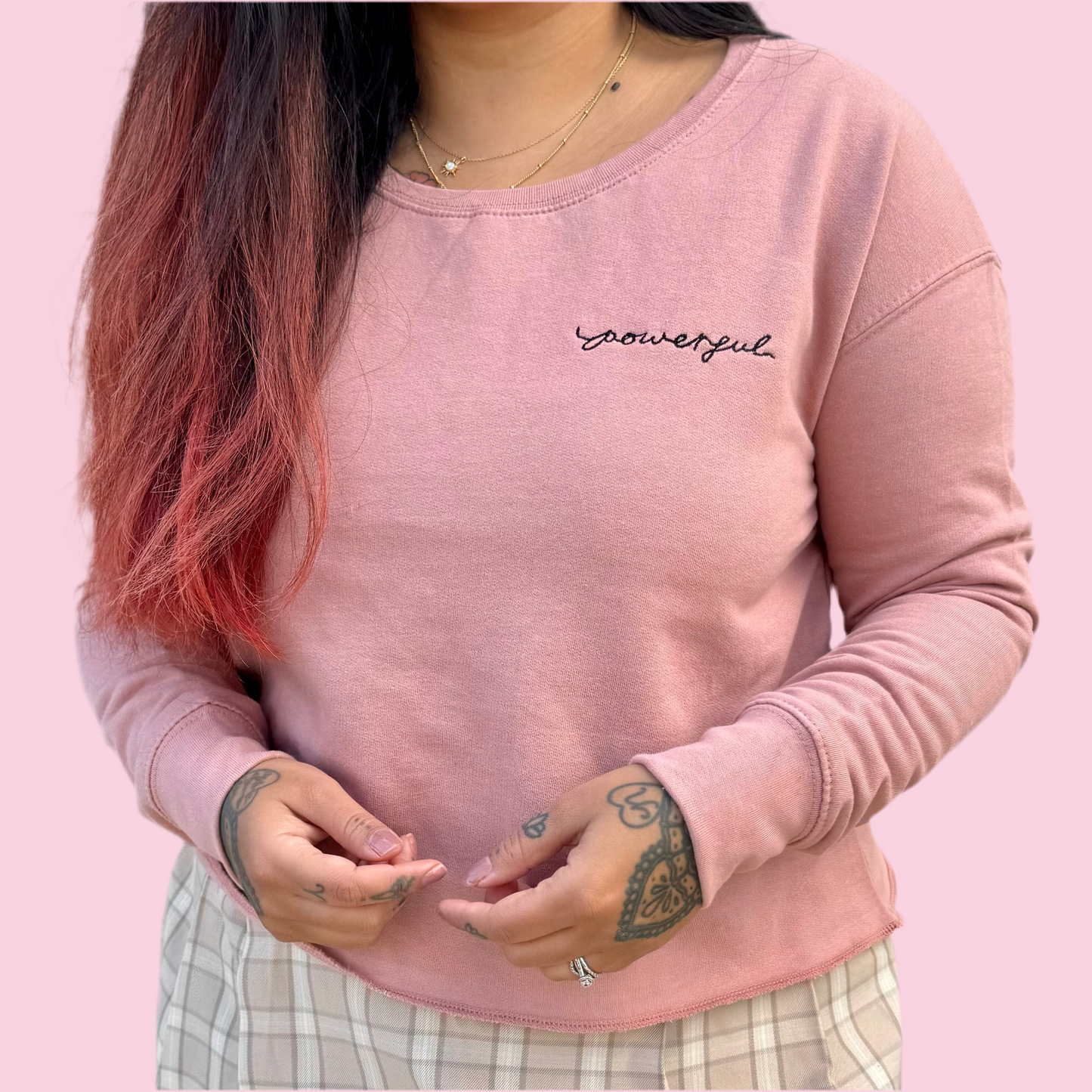 powerful embroidered crop sweatshirt - dusky pink v.2