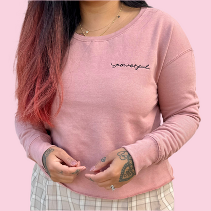 powerful embroidered crop sweatshirt - dusky pink v.2