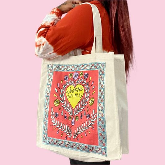 choose happiness tote bag - coral