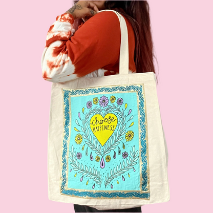 choose happiness tote bag - aqua