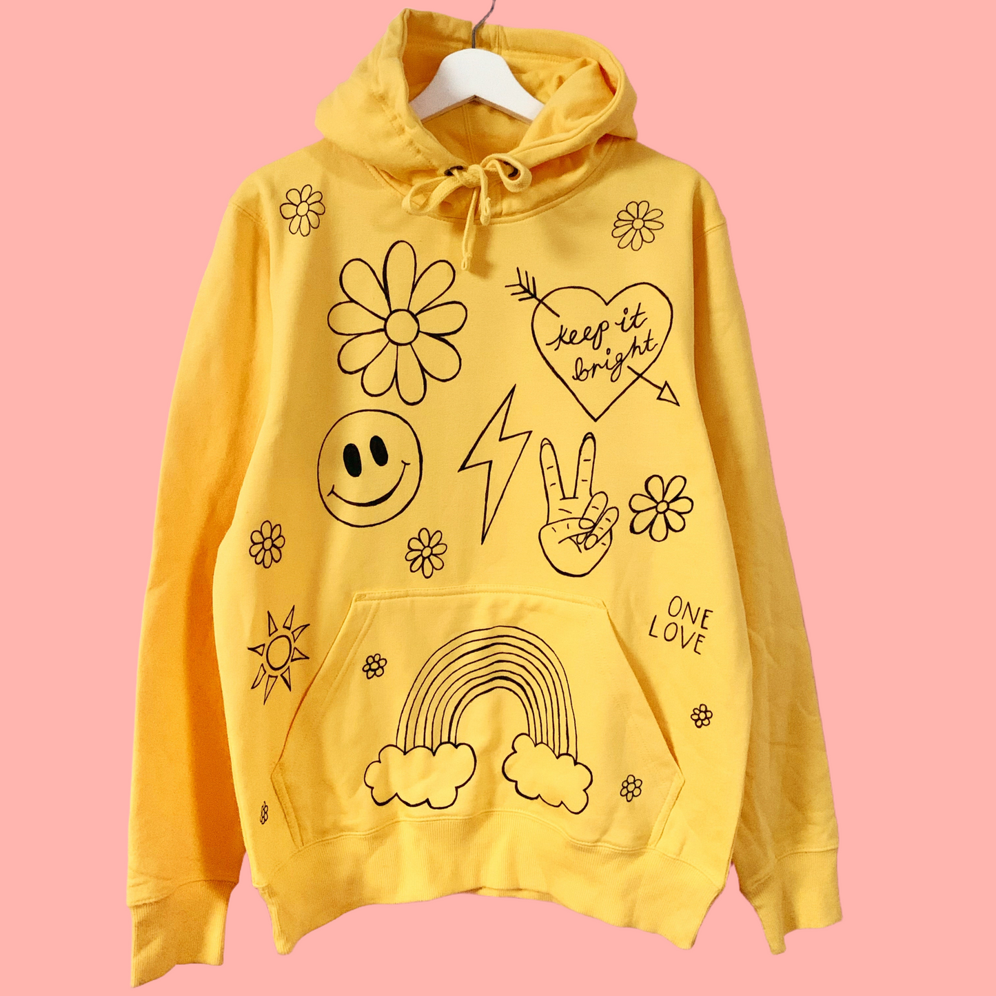 hippie heart hand-painted hoodie - yellow