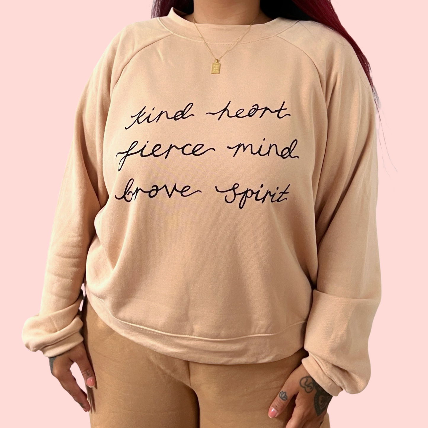 kind heart, fierce mind, brave spirit crop sweatshirt - beige