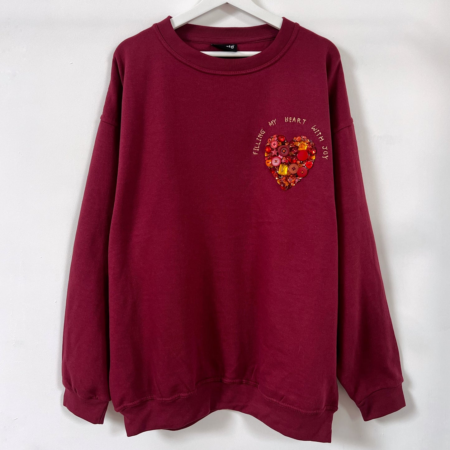 filling my heart with joy - hand-embellished sweatshirt - burgundy