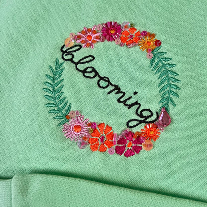 blooming embellished hoodie - mint