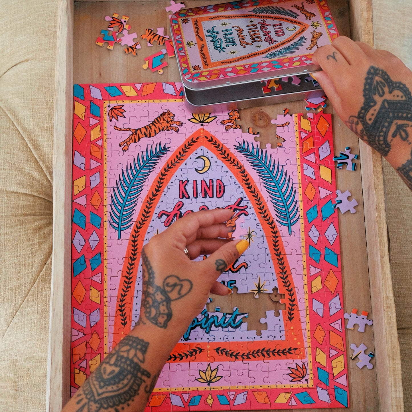 kind heart, fierce mind, brave spirit jigsaw puzzle + deluxe tin