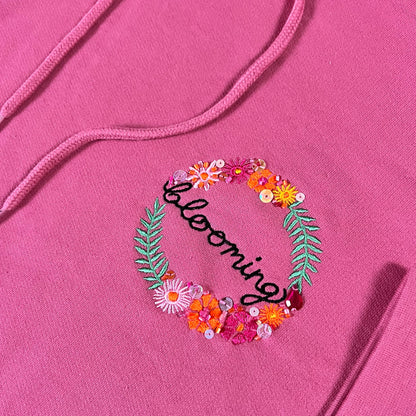 blooming embellished hoodie - deep pink