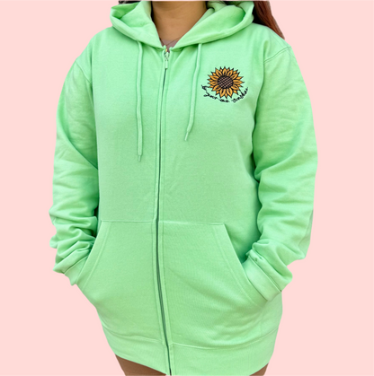 be your own sunshine embroidered zip-up hoodie - mint