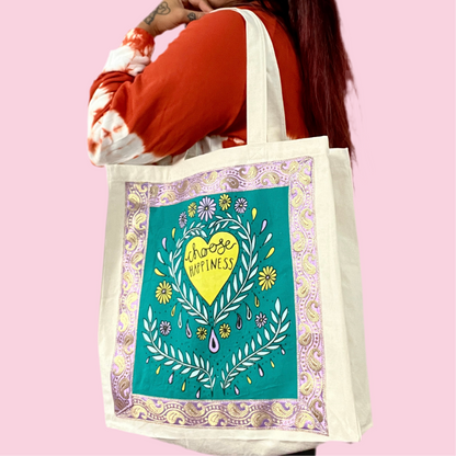 choose happiness tote bag - teal