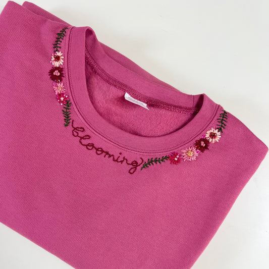 blooming hand-embroidered & embellished sweatshirt - pink