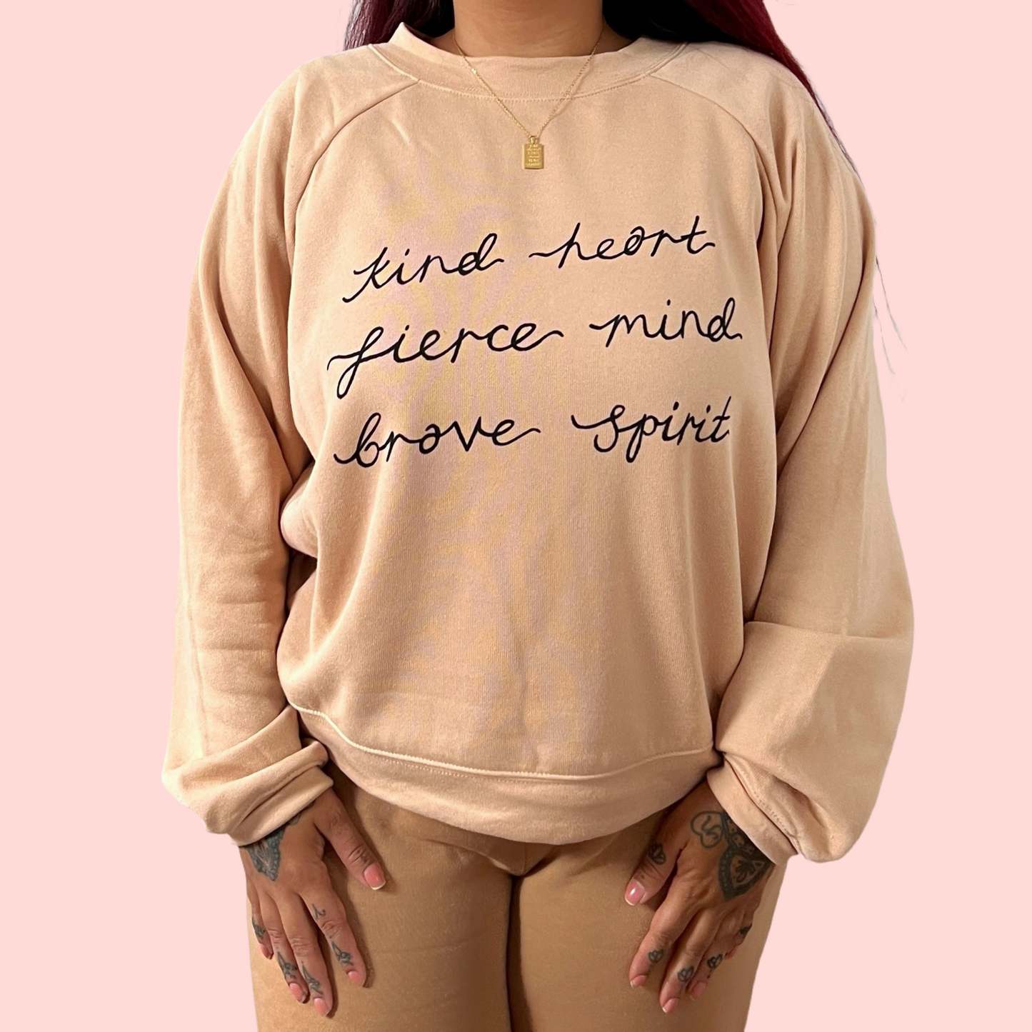 kind heart, fierce mind, brave spirit crop sweatshirt - beige