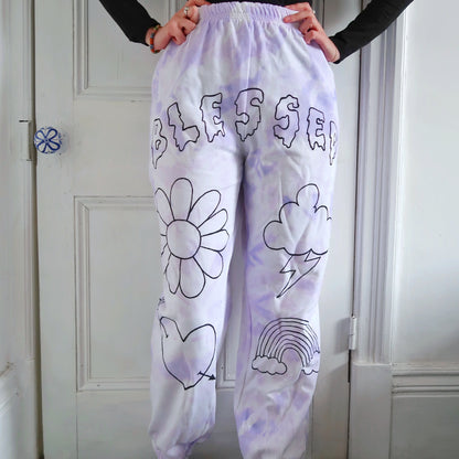 hippie heart tie dye lounge pants / joggers - lilac