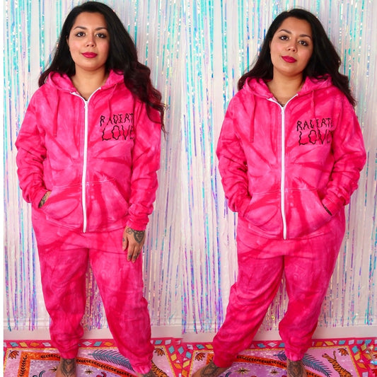 radiate love tie dye onesie - pink