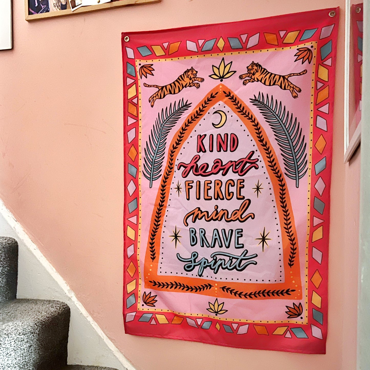 XL kind heart, fierce mind, brave spirit wall hanging