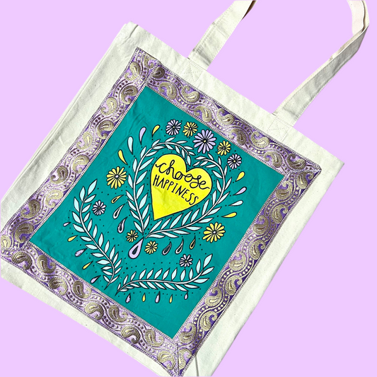 choose happiness tote bag - teal