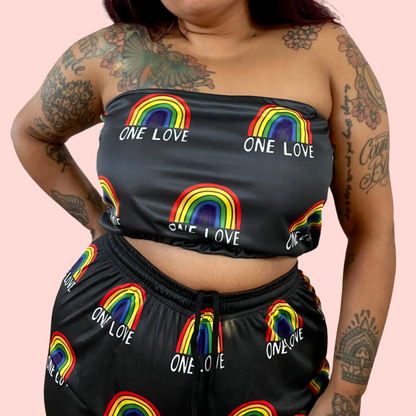 one love strapless crop top