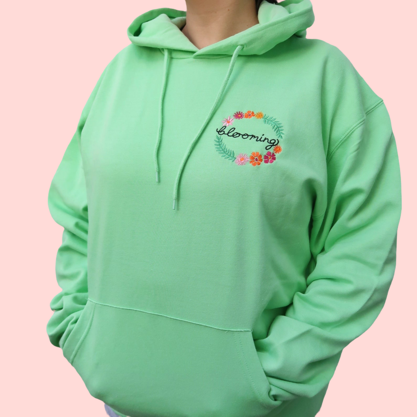 blooming embroidered hoodie - mint