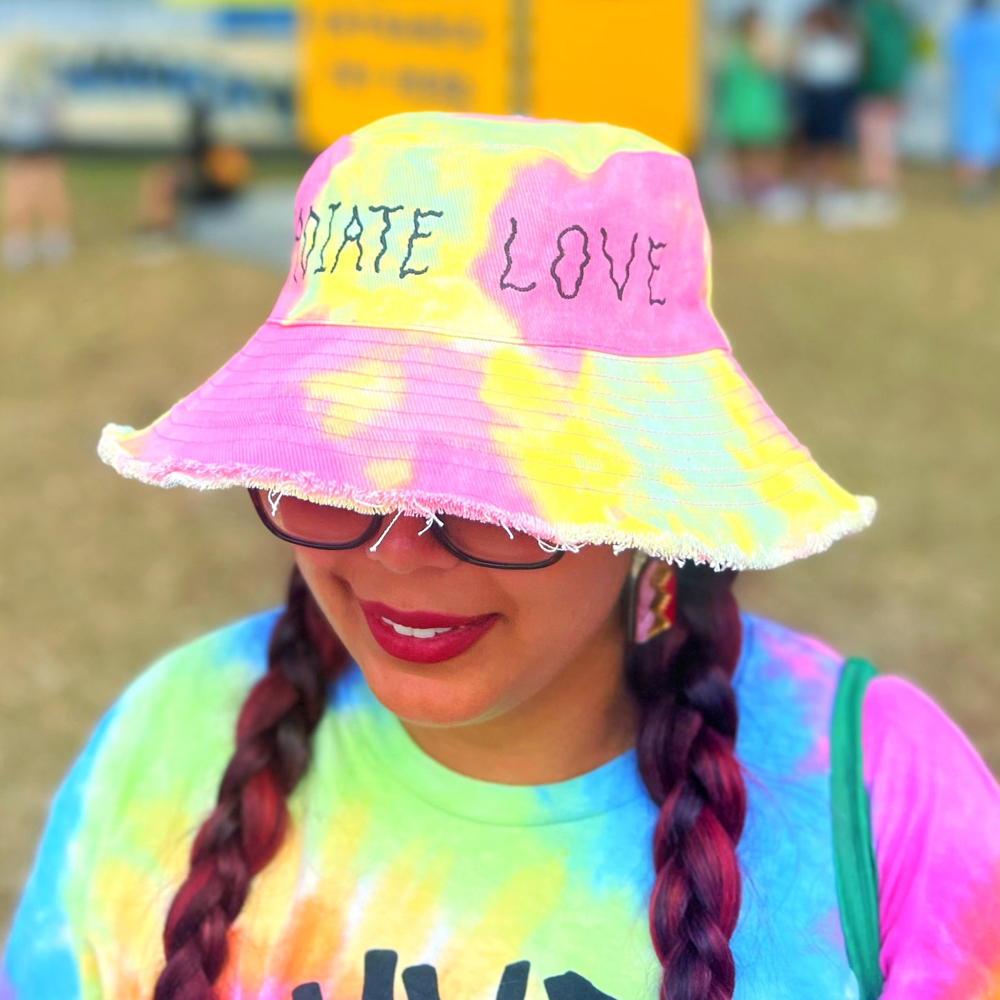 radiate love tie dye bucket hat