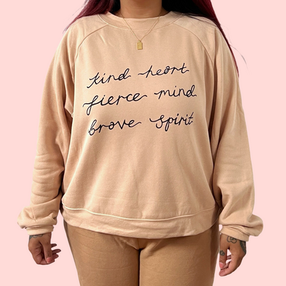 kind heart, fierce mind, brave spirit crop sweatshirt - beige