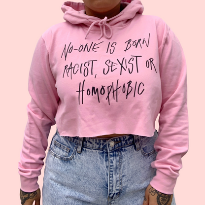 hate is taught cropped hoodie - baby pink