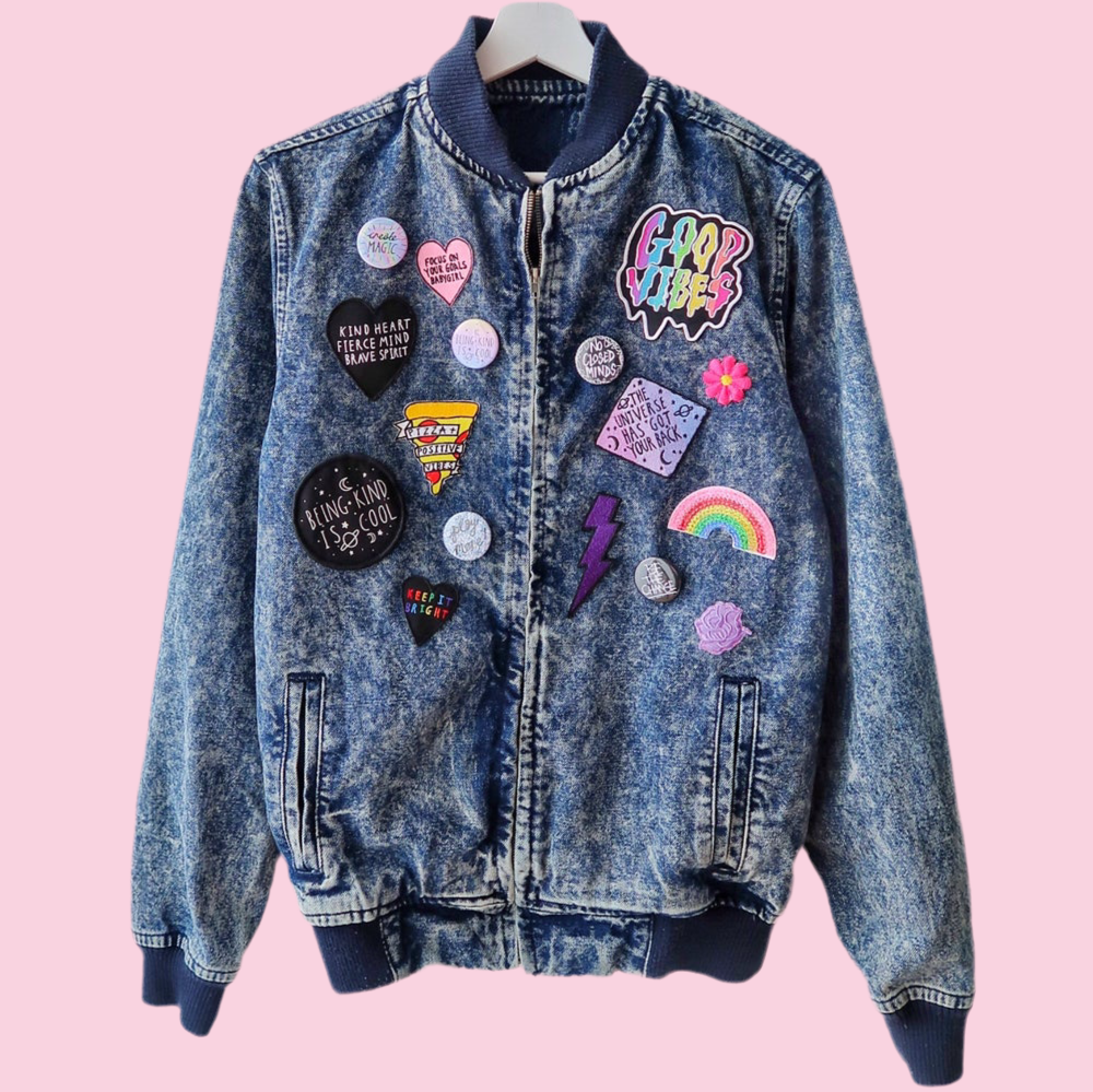 the 'super mix' acid wash denim bomber jacket