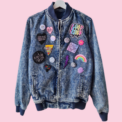 the 'super mix' acid wash denim bomber jacket