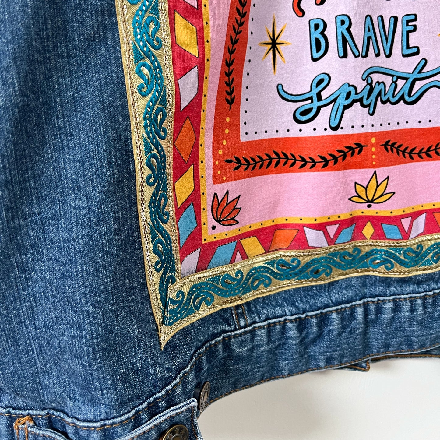 kind heart, fierce mind, brave spirit denim jacket