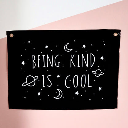 being kind is cool horizontal wall hanging - black