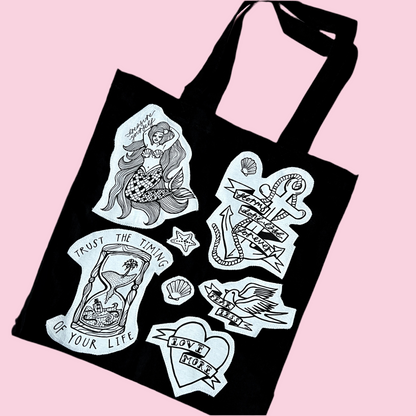 nautical tattoo flash tote bag