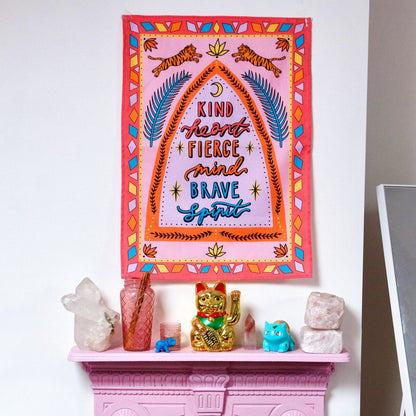 kind heart, fierce mind, brave spirit wall hanging