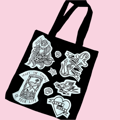 nautical tattoo flash tote bag