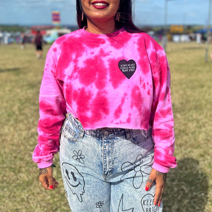 kind heart, fierce mind, brave spirit tie-dye crop sweatshirt