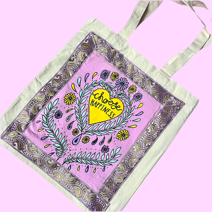 choose happiness tote bag - pink