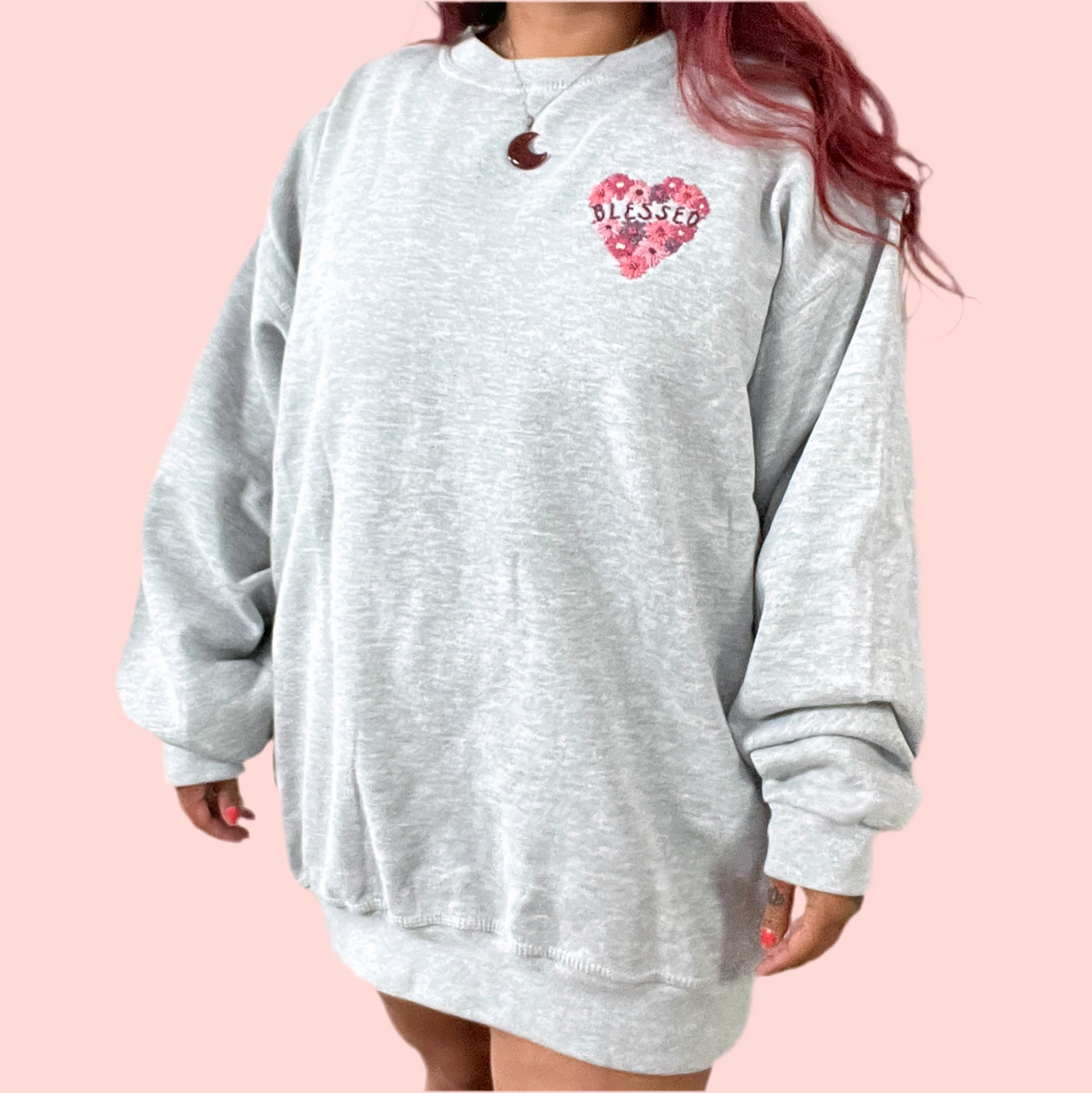 blessed hand-embroidered sweatshirt - grey