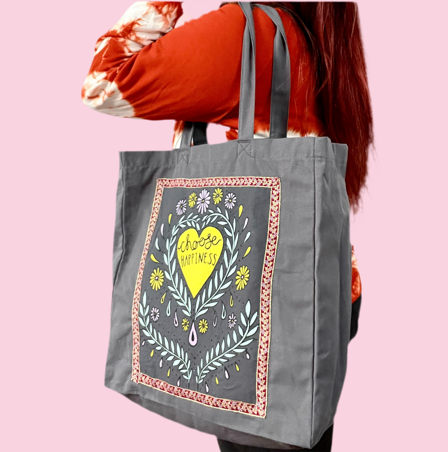 choose happiness tote bag - grey