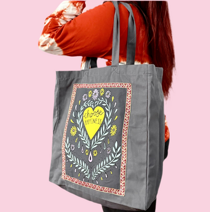 choose happiness tote bag - grey