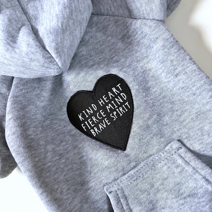 kind heart, fierce mind, brave spirit dog hoodie - grey