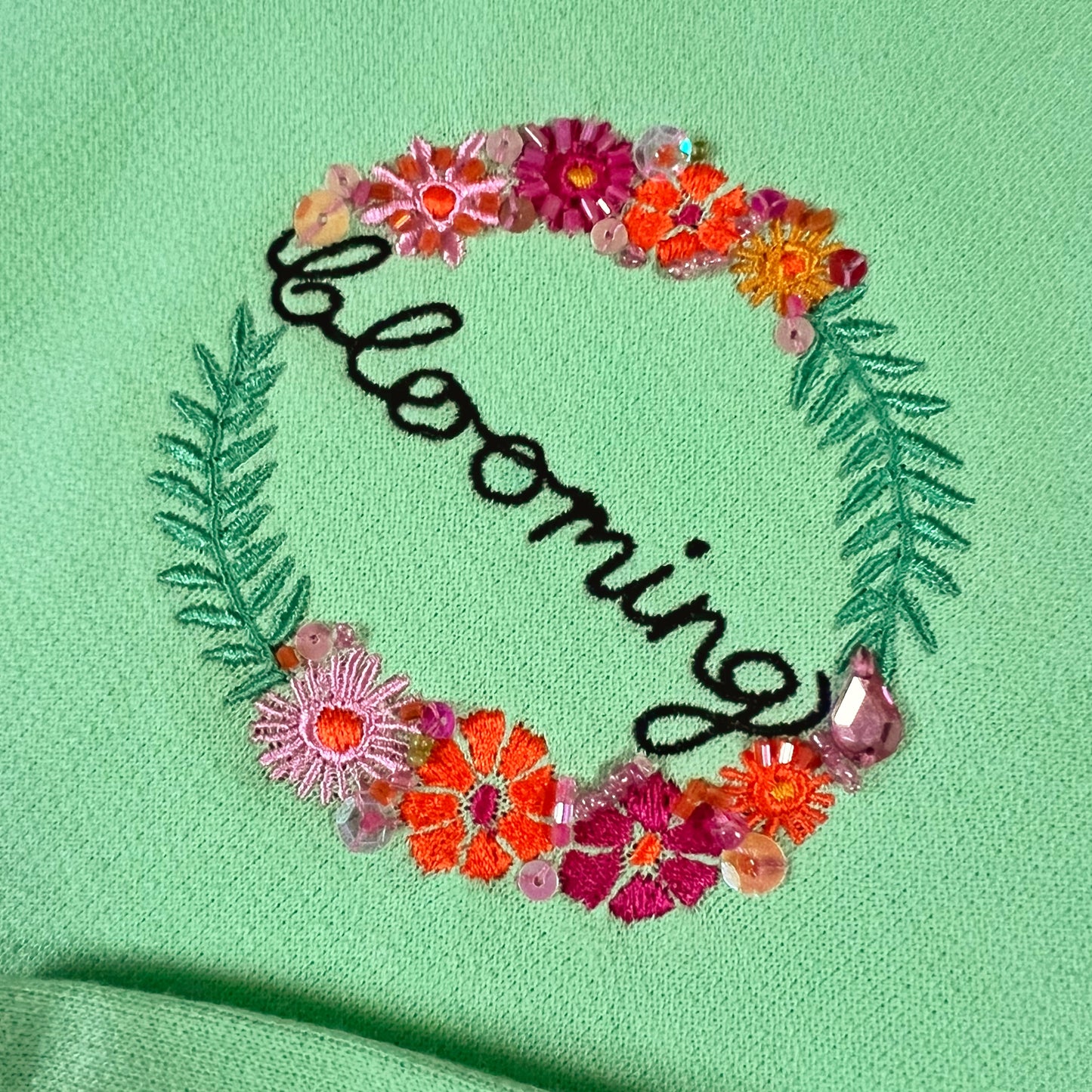 blooming embellished hoodie - mint