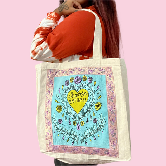 choose happiness tote bag - blue