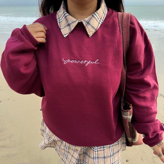 powerful embroidered sweatshirt - burgundy