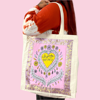 choose happiness tote bag - pink