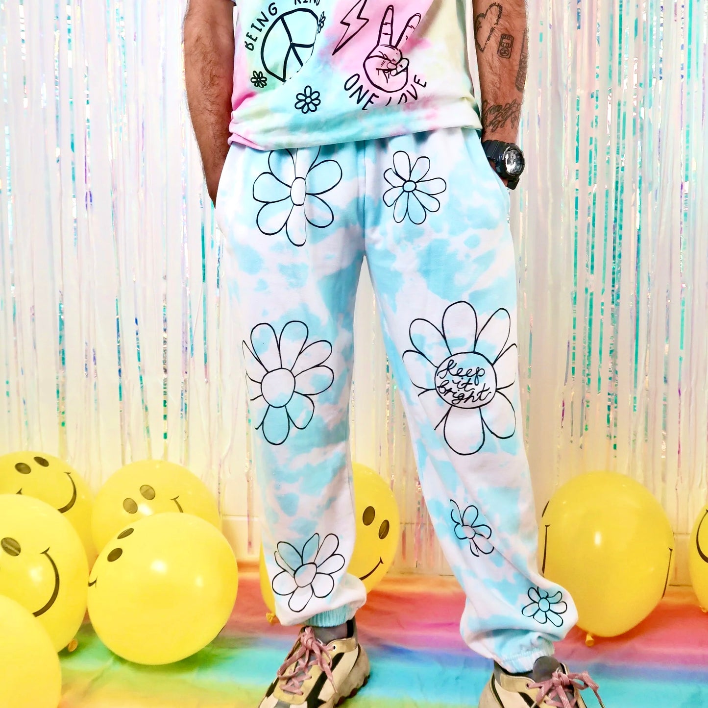 hippie heart tie dye lounge pants / joggers - blue