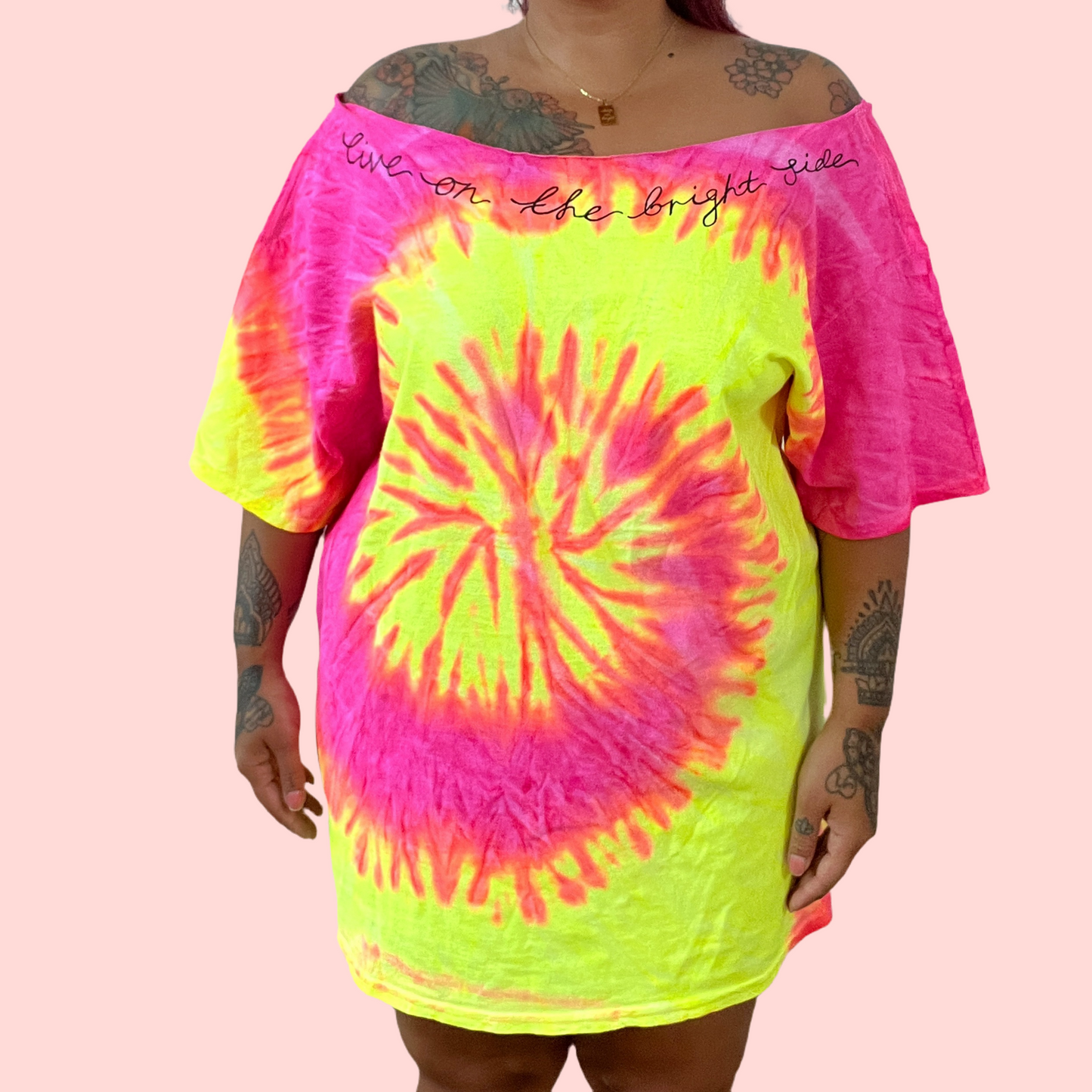 live on the bright side tie-dye off shoulder top