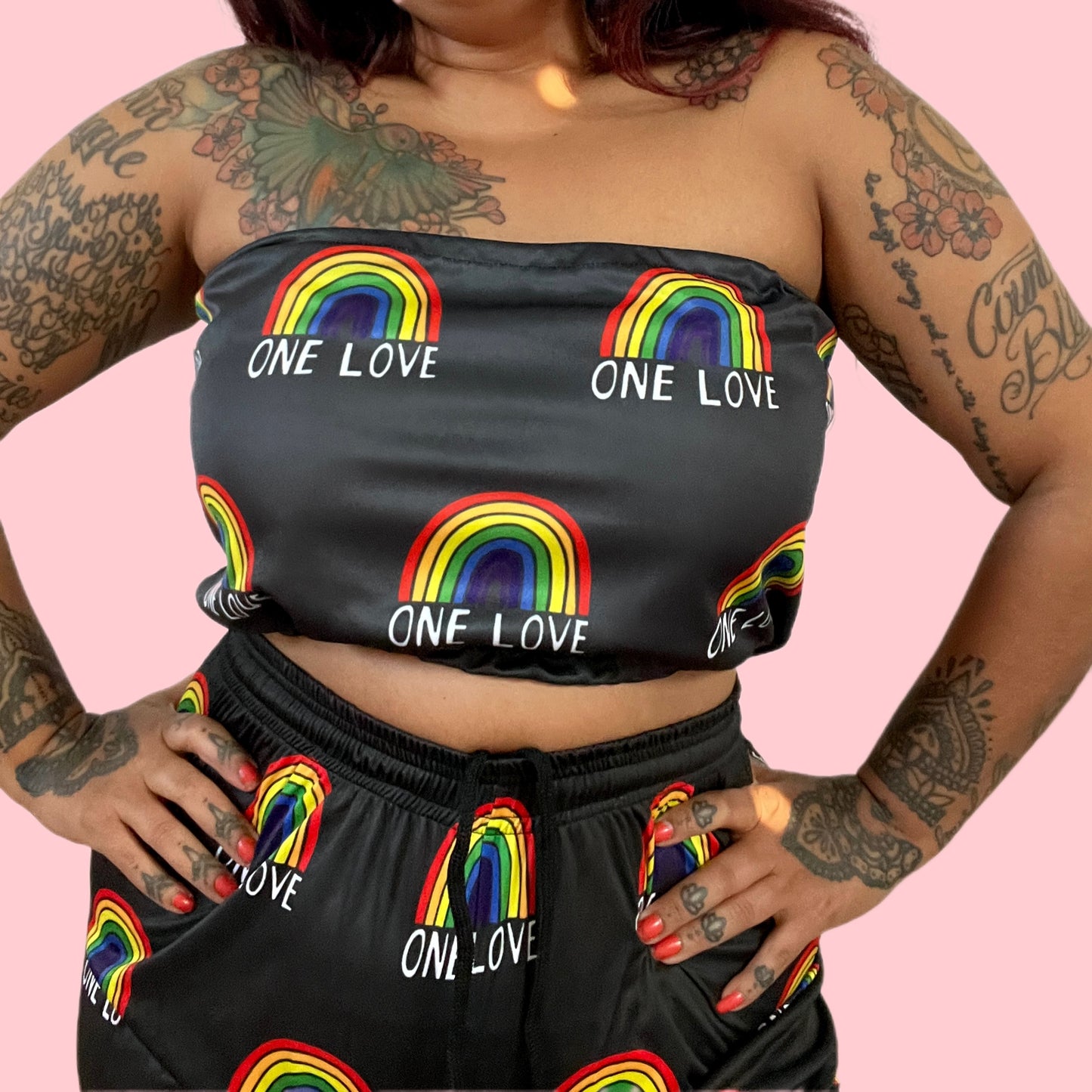 one love strapless crop top