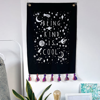 being kind is cool vertical wall hanging - multicolur tassels