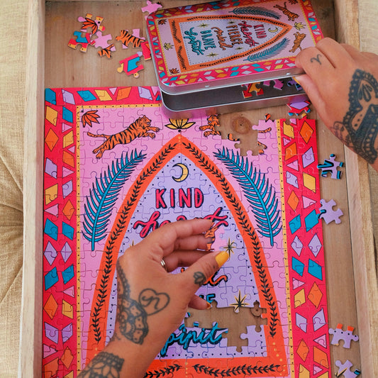 kind heart, fierce mind, brave spirit jigsaw puzzle + deluxe tin