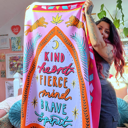 kind heart, fierce mind, brave spirit throw blanket