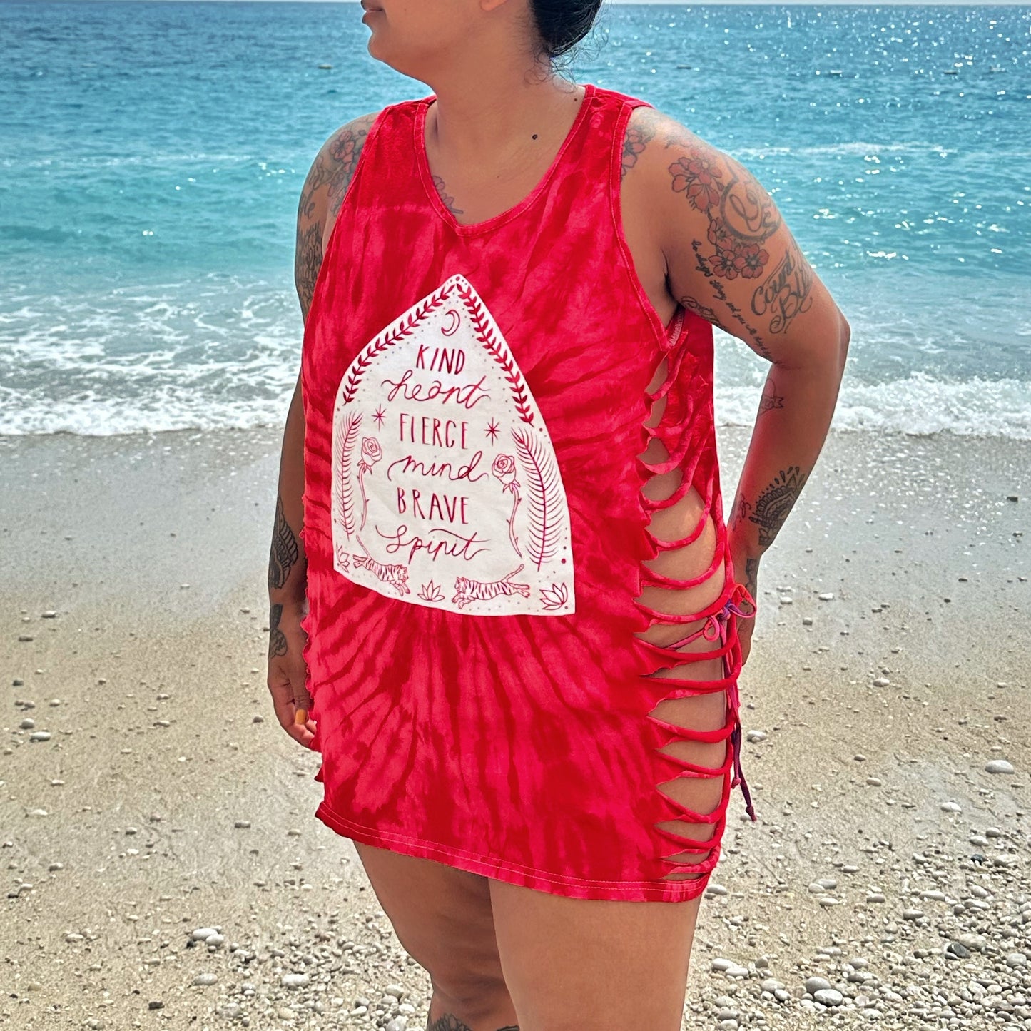 kind heart, fierce mind, brave spirit side slash vest top - red