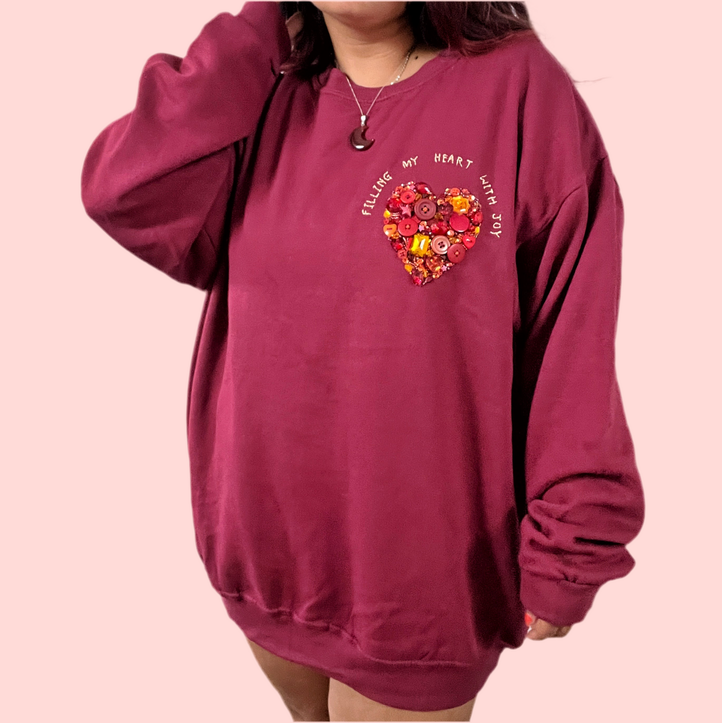 filling my heart with joy - hand-embellished sweatshirt - burgundy