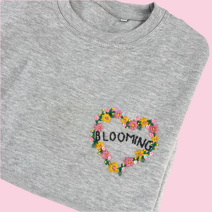 blooming hand-embroidered sweatshirt - grey