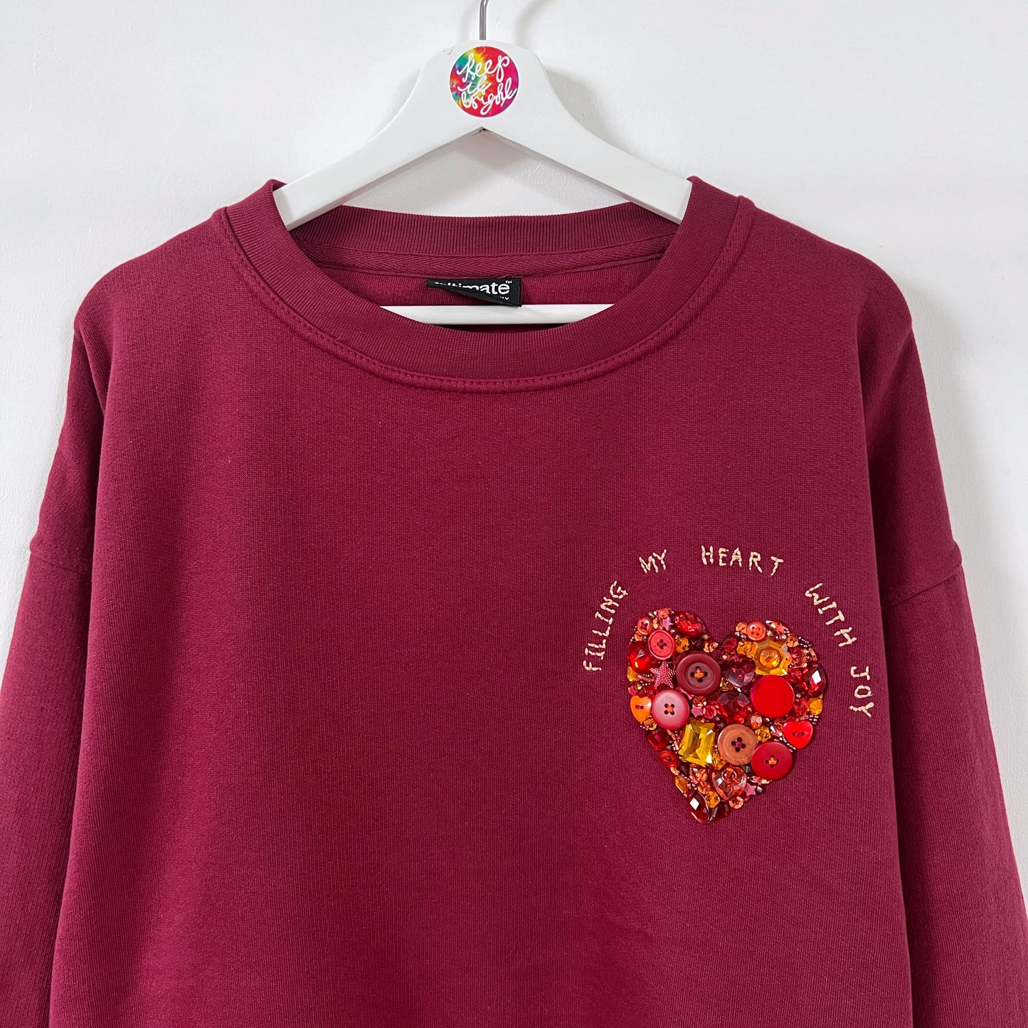 filling my heart with joy - hand-embellished sweatshirt - burgundy